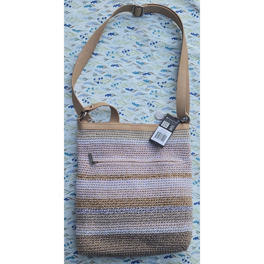 The Sak Lucia Crochet Crossbody Bag Sand Stripe Neutral 108981 NWT